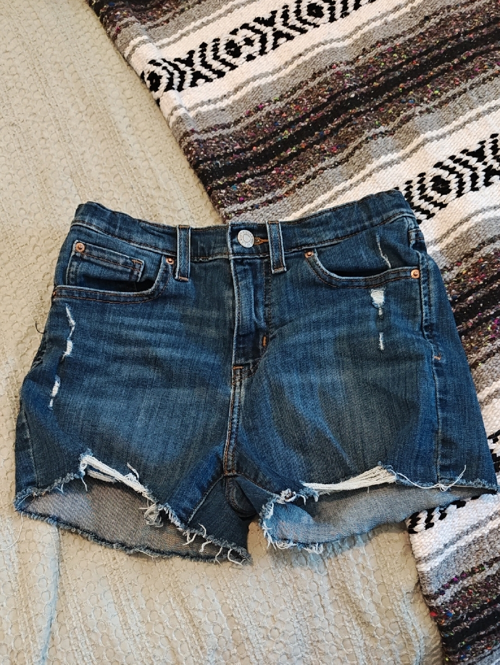 Signature by Levi Strauss Distressed Blue Denim Cutoff Shorts